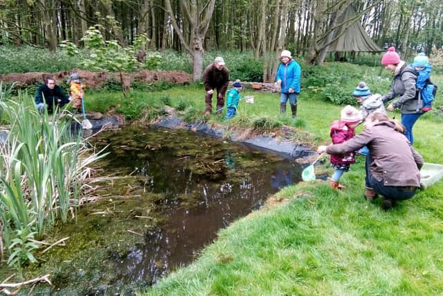 Pond dipping at the Eco Centre as part of weekly nature clubs for under fives