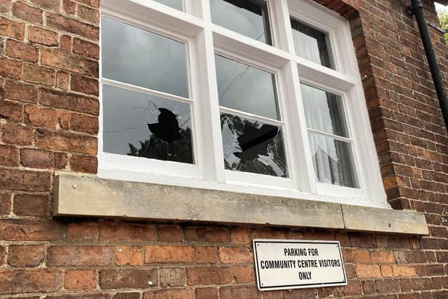 Damage caused to a window at Horncastle Community Centre