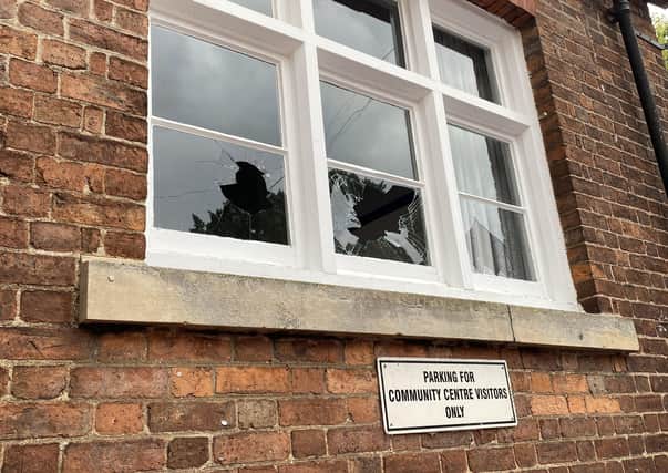 Damage caused to a window at Horncastle Community Centre