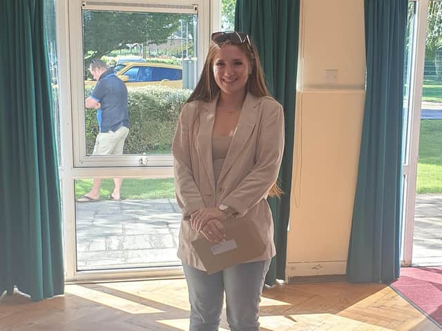 Niamh Belshaw celebrating her GCSE results.