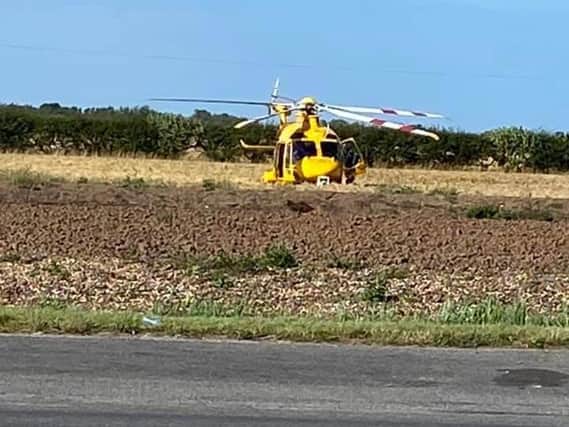 The air ambulance landing at Priory Park on Anchor Lane, Ingoldmells.