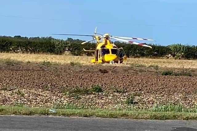 The air ambulance landing at Priory Park on Anchor Lane, Ingoldmells.