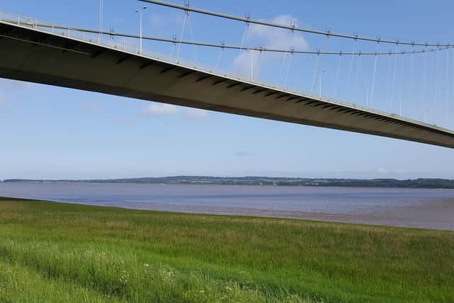 The start of Malcolm's Viking Way walk at the Humber Bridge.