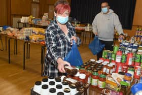 Heckington Community Larder when it opened in Heckington Village Hall in May. Co-ordinator Sue Tucker and Leroy Tucker.
