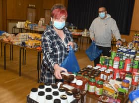 Heckington Community Larder when it opened in Heckington Village Hall in May. Co-ordinator Sue Tucker and Leroy Tucker.