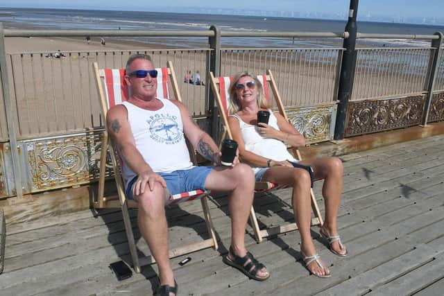 The couple in deck chairs on the pier are Robert and Sue Tough off Skegness (contact 07710 053622)



Robert and Sue Tough of Skegnes enjoying some Bank Holiday sun on the beach.