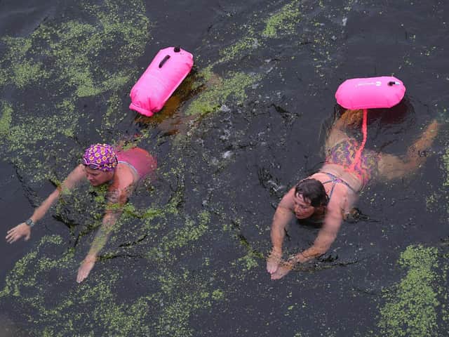 Vikki Chester and Corinne Grayston swimming at Tattershall Bridge.