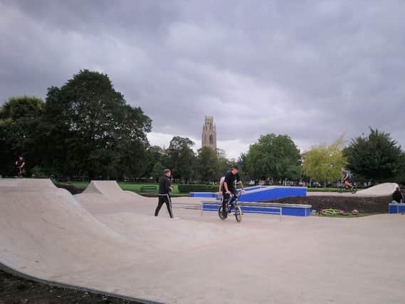 Youngsters enjoy the new skate park