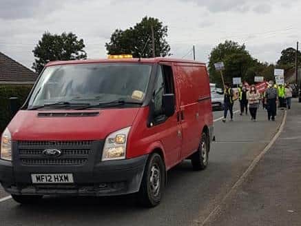 Holiday traffic was held up for 20 minutes as protestors marched through Orby.