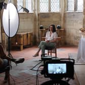 Anna Scott, Mayflower 400 Officer at West Lindsey District Council being interviewed at Gainsborough Old Hall as part of the online documentary