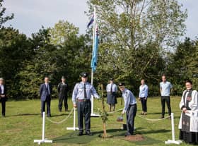 Representatives from RAF Coningsby, Lincolnshire County Council, BAE Systems and The Woodland Trust attending the tree planting ceremony. Image Sgt Paul Oldfield