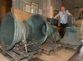 Ruskington church being taken away for repair. Alwyn Kirk with the bells. EMN-200921-170122001