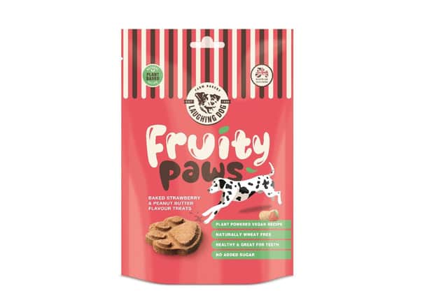 The new vegan dog treat from Laughing Dog, Fruity Paws.