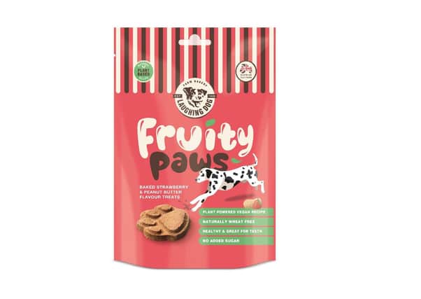 The new vegan dog treat from Laughing Dog, Fruity Paws.