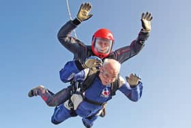 Bob Smith during his three-mile parachute plunge. Picture: Skydive Hibaldstow