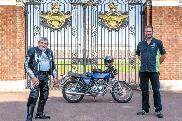 Steven with Neil Freeman, of the Sleaford & District Round Table, at the end of the Wrinkly Rides. Picture: Linda Lowing/MoD Crown Copyright