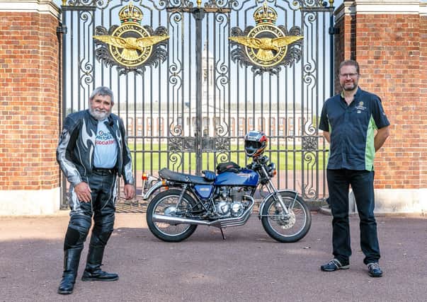 Steven with Neil Freeman, of the Sleaford & District Round Table, at the end of the Wrinkly Rides. Picture: Linda Lowing/MoD Crown Copyright