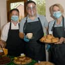 Macmillan coffee morning at Leasingham Manor Farm Shop's Ploughman's Barn. L-R Dee Williamson, Matt Taylor and Sonia Harvey. EMN-200928-101856001