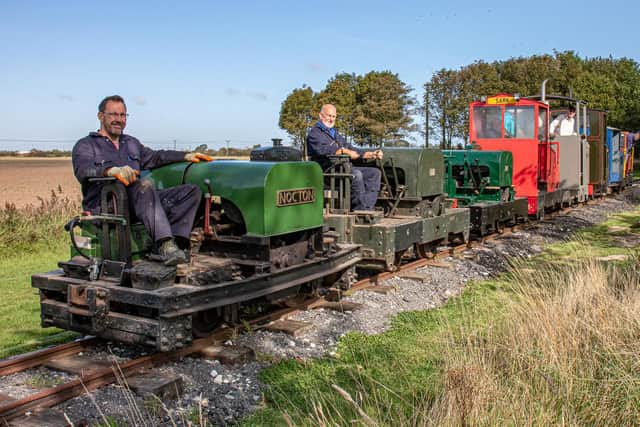 Centenarian Nocton leads the parade past Old South Loop, beside Skegness Airfield. Photo: Dave Enefer/LCLR