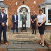 Lee Bradbury with partners Adam Millson, Phil George, Toni Beecroft and Nicola Hunt outside the Louth office.