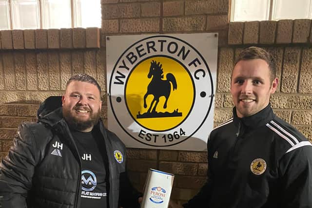 Man of the match Beck with manager Jamie Hanton.