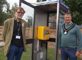 Coun Stephen Bunney, left, and Market Rasen Mayor John Matthews at the new defibrillator EMN-200510-062630001