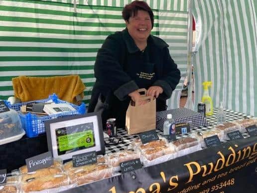 Carole Goulding of Grandma's Puddings has seen customers contacting her online and picking up orders at the market.