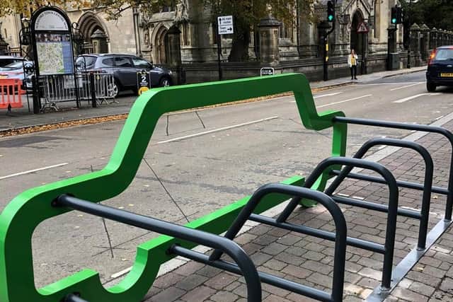 The new pop up bike rack on Market PLace/Eastgate in Sleaford. EMN-201210-123710001