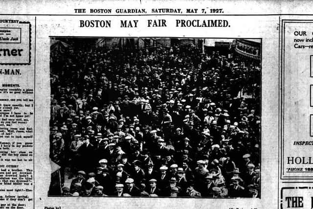 The caption reads: "Above we reproduce a magnificent photograph taken at the opening of the May Fair at Boston on Tuesday, from which many well-known people can be noticed."