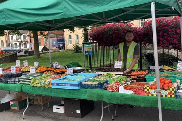 Jaedon Williamson runs a fruit and veg stall at Sleaford market.