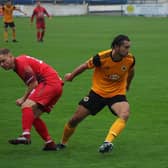 Tom Platt in FA Cup action against AFC Mansfield. Photo: Oliver Atkin.