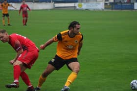 Tom Platt in FA Cup action against AFC Mansfield. Photo: Oliver Atkin.