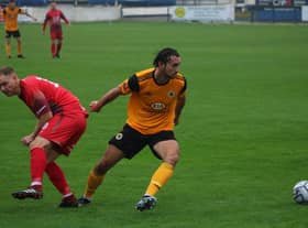 Tom Platt in FA Cup action against AFC Mansfield. Photo: Oliver Atkin.