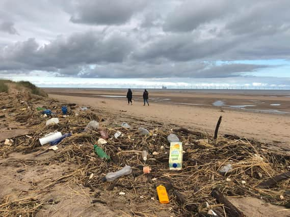 Rubbish left behind by the high tides on Skegness beach. Photo: John Byford.