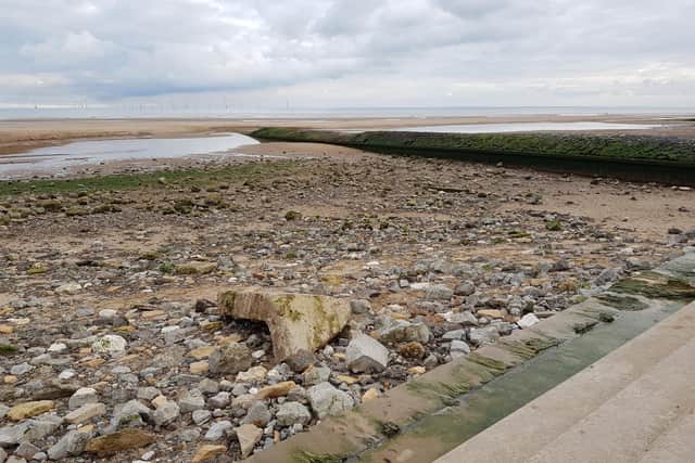 Boulders left behind on Winthorpe beach after the high tides.