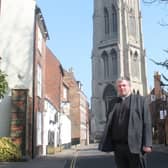 The Rector of Louth, Nick Brown, in front of St James’ Church.