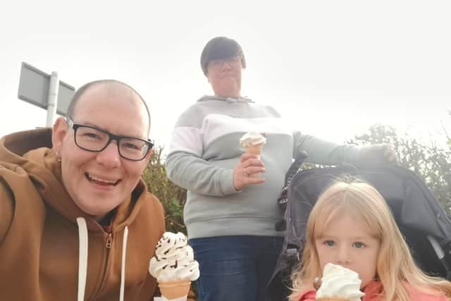 Adam Driver enjoying an icecream for his birthday with his family.