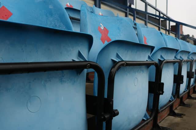 Red crosses on seats hammer ensure social distancing at the Northolme.