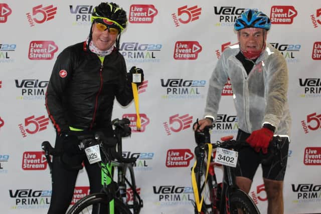 Wayne Key and Keith Appleby are pictured at the finish picture