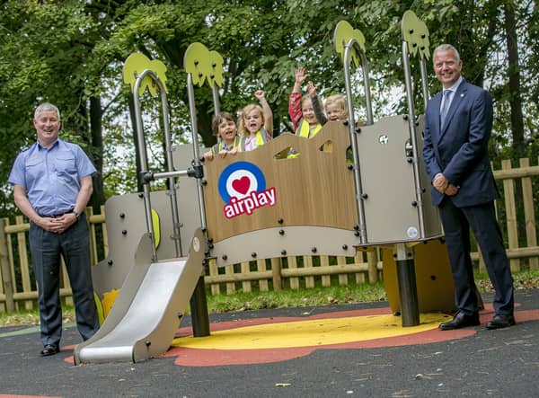A new childrens play area is opened at West Avenue, RAF Cranwell. The AirPlay area is sponsored by the RAF Association and is for the benefit of all children at RAFC Cranwell.

Photo by: Gordon Elias

For further information contact RAFC Cranwell  Photographic Section

Photographic Section
RAFC Cranwell
SLEAFORD
Lincolnshire
NG34 8HB
Tel: 01400 266598 EMN-201029-135149001