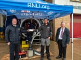 Cheques were handed over to station mechanic Jack Stanley-Money and ELDCsPortfolio Holder for Coastal Economy, Councillor Steve Kirk, at Skegness lifeboat station by Lindum Board Director Freddie Chambers (left).