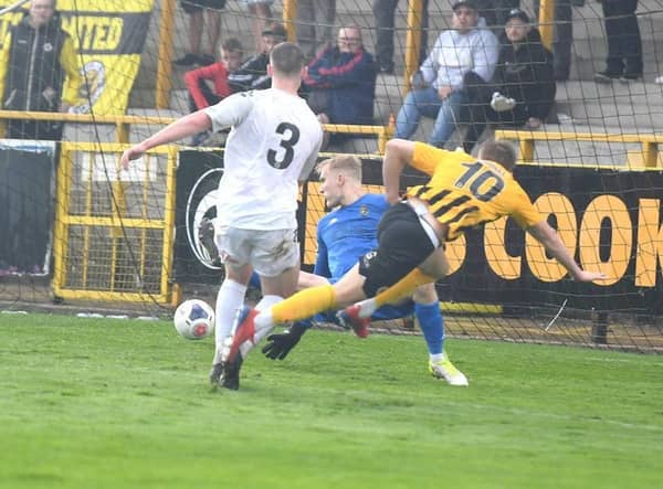 Jordan Thewlis nets against Southport last season.