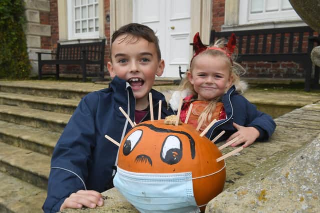 On the pumpkin trail at Gunby Hall - Logan and Sophie Duffy of Skegness.