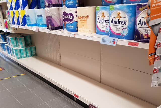Residents are being urged not to panic buy. This picture of shelves being cleared of toilet rolls was taken in Sainsbury's in Spilsby.