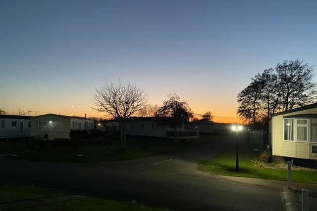 The sun setting over Priory Park in Ingoldmells after caravanners were told they could stay on site during lockdown.