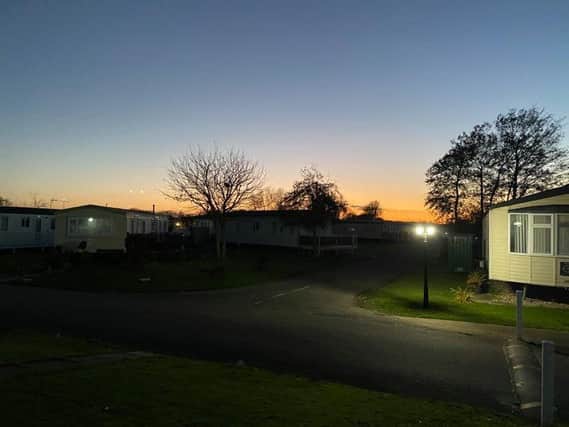 The sun setting over Priory Park in Ingoldmells after caravanners were told they could stay on site during lockdown.