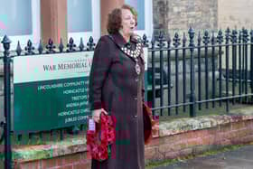 Councillor Fiona Martin paying her respects on Remembrance Sunday.