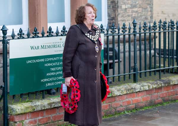 Councillor Fiona Martin paying her respects on Remembrance Sunday.