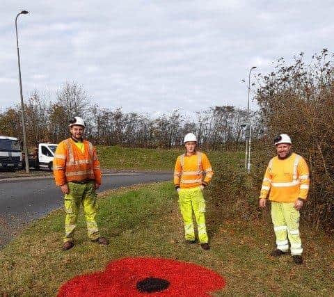 A poppy has been painted onto Gunby Roundabout. EMN-200511-154304001