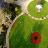 Drone picture of the poppy in Tower Gardens in Skegness.